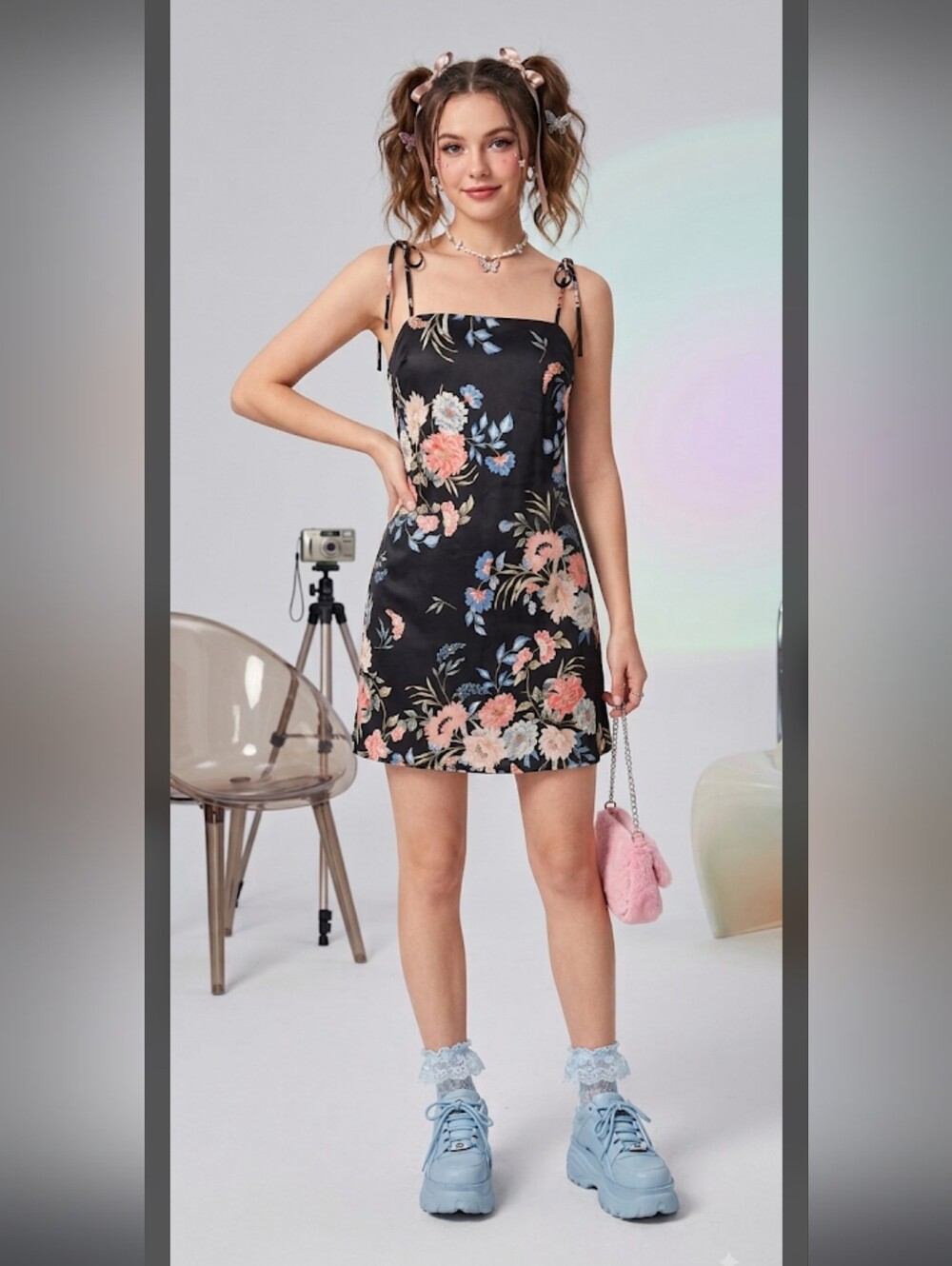 Polly Dark Floral Satin Slip Dress 6 90s Y2K Grunge Croquette #drs17